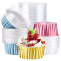 EUSOAR Mini Aluminum Pans with Lids, Pack of 30 Gold Bule Red 5oz Disposable Aluminum Foil Cupcake Liners Ramekins Baking Cups, Dessert Cups with Lids Aluminum Cheesecake Pan Creme Brulee Ramekins - color: 3 Colors Mixed B, size: 30pcs