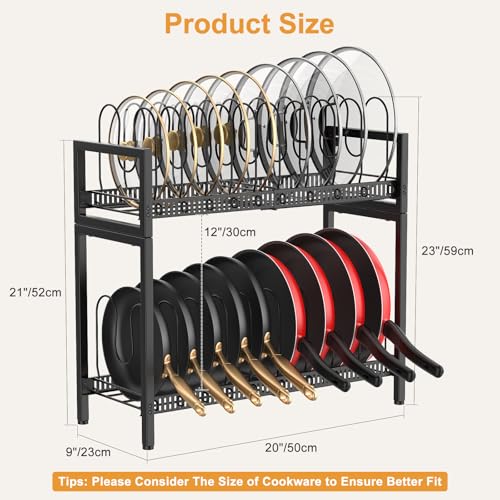 Housolution 2 Tier Expandable Pot and Pan Lid Organizer Holder Rack