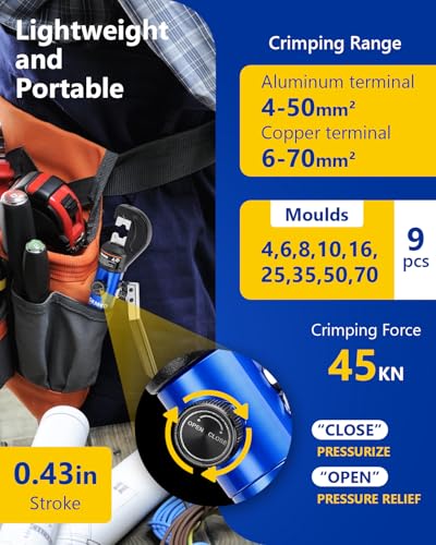 Hand Operated Hydraulic Crimping Tool Hydraulic Cable Lug Crimper 8 US TON 12 AWG to 00 (2/0) Electrical Terminal Cable Wire Tool Kit with 9 Die