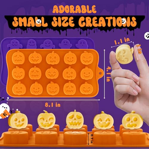 Pumpkin & Ghost Candy Silicone Molds for Halloween Small Chocolate, Wax Melts, Cake Decoration 15 Cavity Food Grade Bpa Free for Kids, Oven Safe DIY Homemade Mould Treat or Trick -2 PCS - style: Pumpkin & Ghost 2PCS