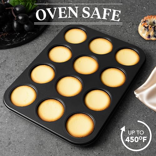 Tiawudi Mini Fluted Tube Cake Pan, 12 Cavity Baking Pan, Non-stick Baking Mold for Cupcakes, Donuts, Cornbread, Brownies, Jellies, Set of 2