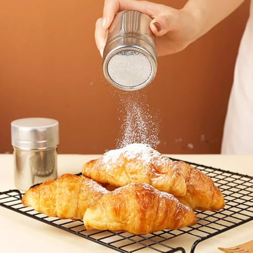 4 in1 Flour Sifter Stainless Steel, 3 Cup Flour Sifter for Baking, Sifter for Baking with Powdered Sugar Duster Set, Flour Shaker Duster for Baking Cakes, Pies, Pastries, Desserts and Cupcakes (3 Cup)
