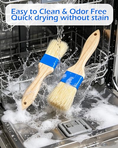 Natural Boar Bristle Pastry Brush,Heat Resistant Basting Brush for Cooking, BBQ, Baking, Food Grade Wooden Handle Oil Brush for Egg Wash, Butter,Marinade, Sauce, Dishwasher Safe(1",1.5",3PC) - color: Blue