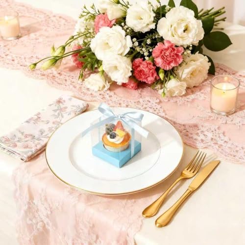 50Pcs 3.5inch Individual Cupcake Boxes with Ribbon, Clear Single Cupcake Containers (Blue) - color: Blue, size: 50pcs