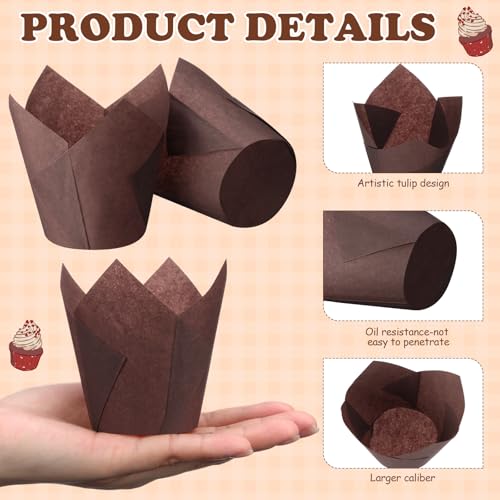 600 Pcs Tulip Cupcake Liners, Solid, Brown - color: Brown