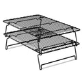 MIU Stackable Cooling Racks for Cooking and Baking with Folding Legs, Multi Tier, Set of 2, Black, Wire Grid Stainless Steel, Kitchen Counter and Oven Safe