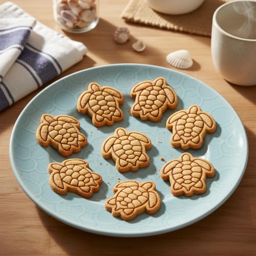 BAKERLOGY Sea Turtle Mini Cookie Cutter and Stamp Set – Ocean Animal Fondant Embosser, Beach Themed Cupcake Topper Mold for Summer Party, Under the Sea Baking & Coastal Treats