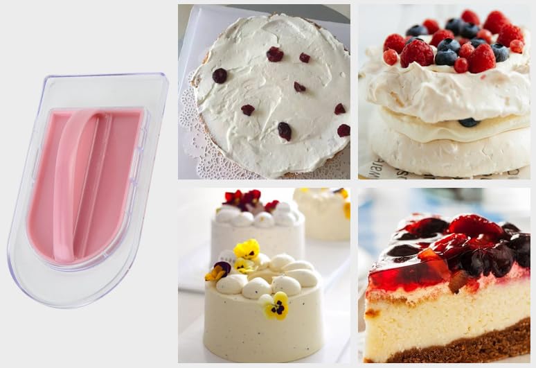 1pc 2-in-1 Cake Smoother Tool Scraper with Handle Detachable Cake Icing Trowel Fondant Icing Smoother Polisher Cake Icing Smoother Cake Surface Smoother for Cake Decorating, Pink, Clear Base