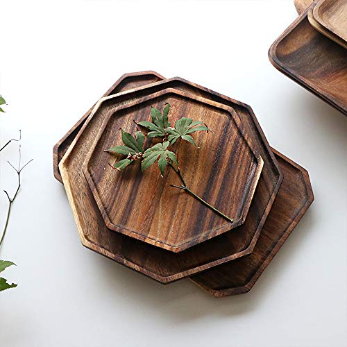 2 Acacia Wooden Trays Serving Platter Cheese Veggie Round Charcuterie Board - size: 8-10 Inch (Pack of 2)