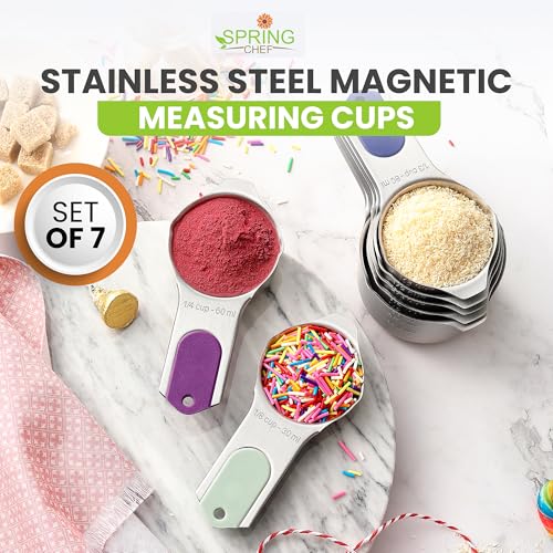 Spring Chef Magnetic Stainless Steel Measuring Cups Set of 7, Winter Frost - color: Winter Frost, size: Magnetic - Set of 7