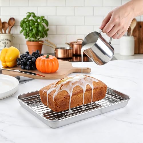 Homikit 9x7 Inches Mini Stainless Steel Baking Sheet with Cooling Rack Set - size: 9x7x1