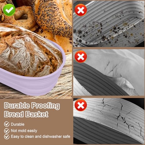 4Pcs Mini Silicone Banneton Bread Proofing Baskets, 6.5" Sourdough Banneton Proofing Baskets, Non-Stick Oval Dough Proofing Bowl Contain - size: 6.5" Oval