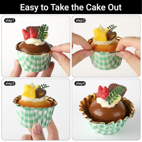 EUSOAR Cupcake Liners, 50pcs 3.5oz Green White Foil Baking Cups for Cupcake - color: Green/White, size: 50pcs