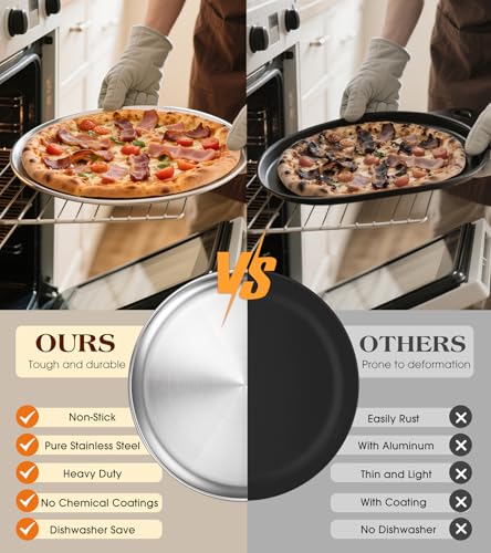 Yuiicaov Stainless Steel Pizza Pan 12 inch, Pizza Pan for Oven, Steel Pizza Tray, Thick Round Pizza Plate Pizza Baking Sheet, Easy Clean & Dishwasher Safe, Set of 1 - size: 12 inch
