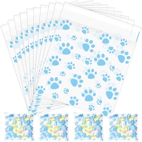 Pasimy 200 Pcs Dog Paw Treat Bags, Clear Self Adhesive Clear Blue - color: Clear Blue