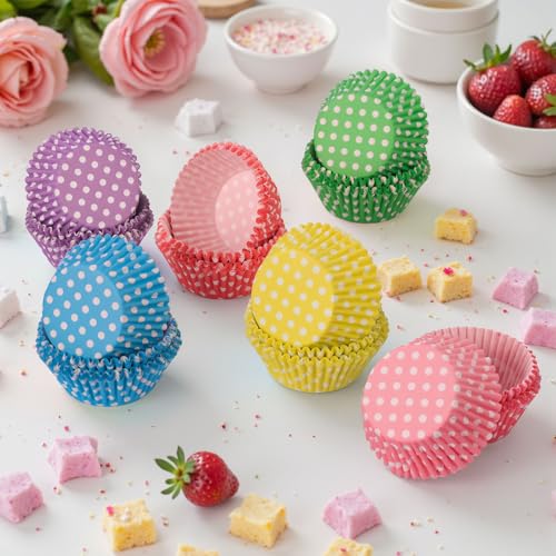 Standard Cupcake Liners 450 Count, Cute Polka Dots Paper Baking Cups Food Grade Disposable Cupcake Wrappers Rainbow Muffin Cups for Wedding Birthday Tea Party Baking Supplies - size: Standard Size