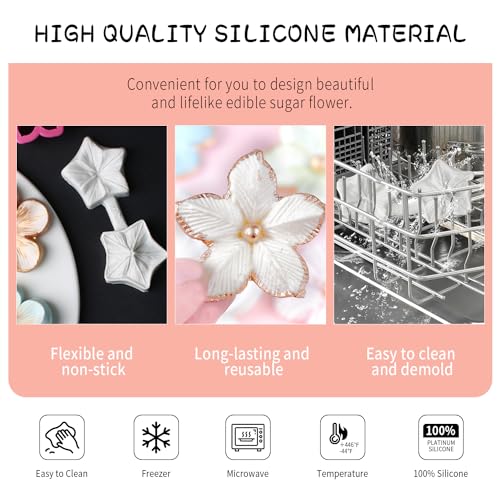 KALAIEN Flower Cupcake Toppers Silicone Mold Flower Fondant Cake Molds