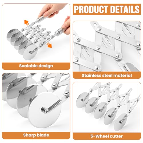 5 Wheel Pastry Cutter, Stainless Steel Dough Divider with Handle