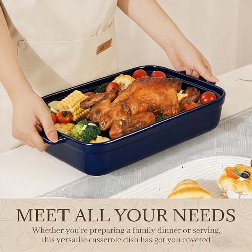 5.5 Quart Casserole Dish,Large Baking Dish Cookware,14.7x10 Inch Deep Lasagna Pan for Oven,Ceramic Bakeware for Baking, Easy to Clean, (Blue) - color: Blue