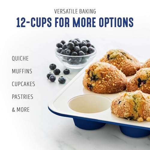 GreenLife 12 Cup Ceramic Nonstick Muffin Pan, Navy - color: Blue, size: 12 Cup Muffin Pan