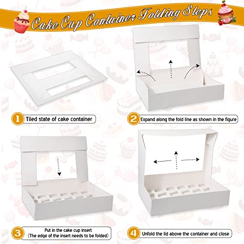 Fuutreo 10 Pack White Cupcake Boxes with Window 21 x 13 x 4 Inches 24 Count Auto Pop up Large Cookie Boxes Cupcake Containers with Thank You Label Stickers for Muffins Pastries Donuts Cookies - size: Large size