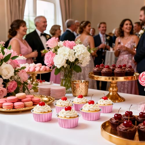 Mini Cake Tins with Lids,Baking Cups,5oz 50 Pack Pink for Desserts - color: Pink