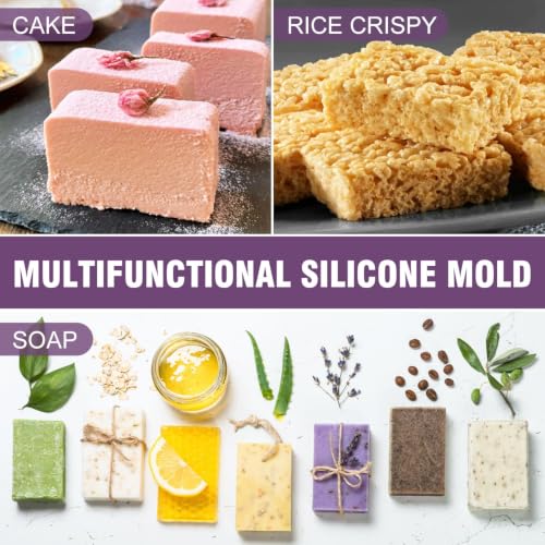Walfos Silicone Soap Molds Set of 3, 6 Cavities Rectangle Silicone Soap Molds for Homemade Craft Soap Mold, Cake,Chocolate ＆ Ice Cube Tray（Blue & Purple ＆ Pink） - color: Pink+blue+purple/rectangle