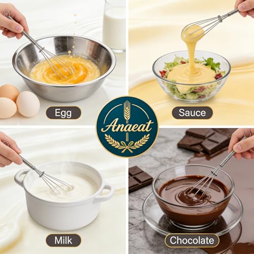 Anaeat Small Wire Whisk Set of 2, Portable Stainless Steel Kitchen Tiny Whisk & Egg Beater with Thick Wire - Sturdy Mini Mixing Balloon for Cooking, Blending, Whiping, Beating and Stirring (6" + 8") - color: 2 Pieces Silver, size: 6+8 inch