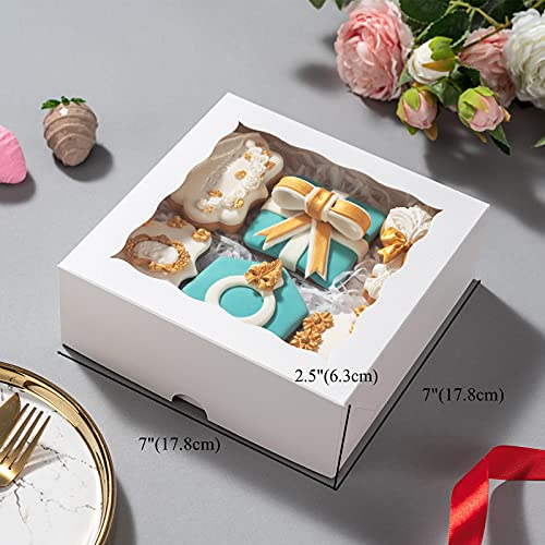 RomanticBaking 14pcs 7" x 7" x 2 1/2" Inches Bakery Boxes with Window for Pie, Cookies, Chocolate Covered Strawberries, Cakesickle, Brownies - size: 7"x7"x2 1/2"