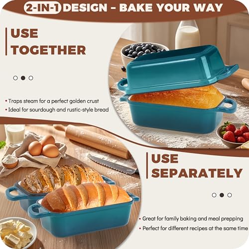 Cast Iron Loaf Pan with Lid, 9x5 Loaf Pans for Homemade Bread - color: Teal, size: 9x5 Inch