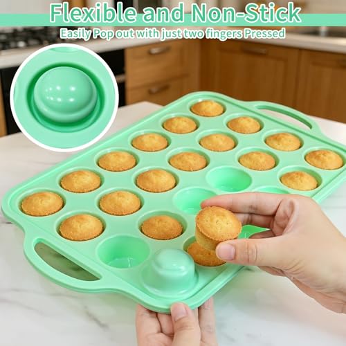 2 Pack Silicone Mini Muffin Pan, 48 Cups Mini Cupcake Pans - color: Mint Green