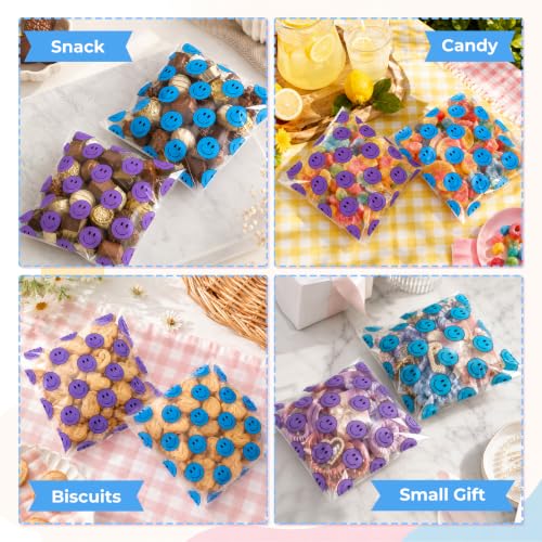 Eunoir Happy Face Goody Bags, Self Sealing Cookie Bags (100pcs purple blue) - color: 100pcs purple blue