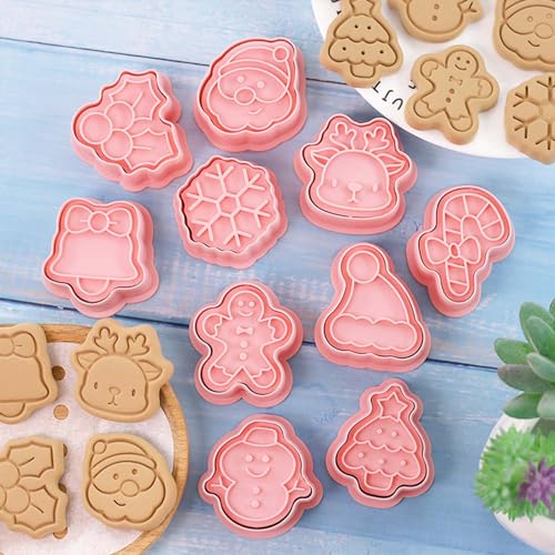 10 Piece Mini Christmas Cookie Cutters, 3d Xmas Theme Cookie Stamps