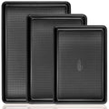 Cookie Sheets for Baking Nonstick - HONGBAKE Baking Sheet Pan Set of 3, Half/Quarter/Jelly Roll Pan for Oven with Diamond Texture Pattern, 57% Thicker Carbon Steel Cookie Trays, Dark Grey - color: Dark Gray (Carbon Steel)
