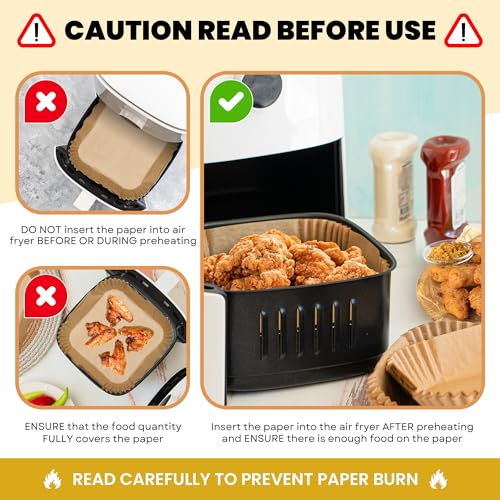Air Fryer Liners Disposable – 125 pk 8" Unbleached Non-Stick Parchment Paper, Fits 5-8 QT Basket, Air Fryer Liners | Airfryer Liners (Pack of 2) - size: Square 8" (Pack of 2)