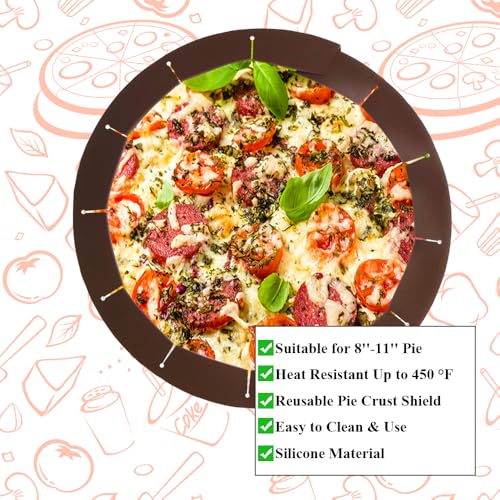 Adjustable Pie Crust Shield, Silicone Pie Crust Protector for Baking, Pie Ring Pie Crust Cover Tools, Fits 8-11.4 Inch Pies Pizza (Brown) - color: Brown