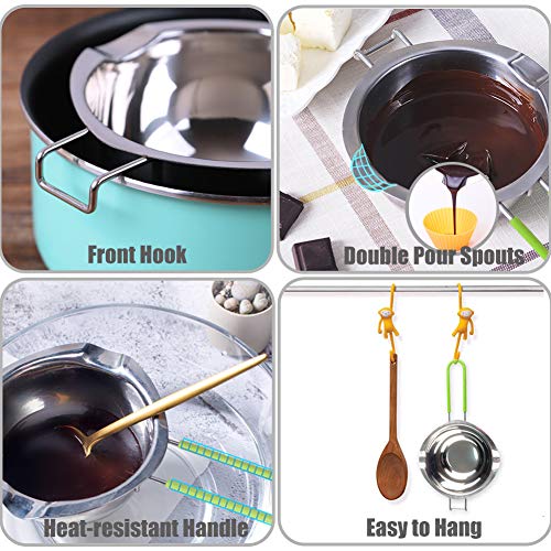 Stainless Steel Double Boiler with Silicone Spatula, Chocloate Metls Pot with Heat Resistant Handle for Melting Chocolate, Candy, Candle, Soap and Wax… - color: Green