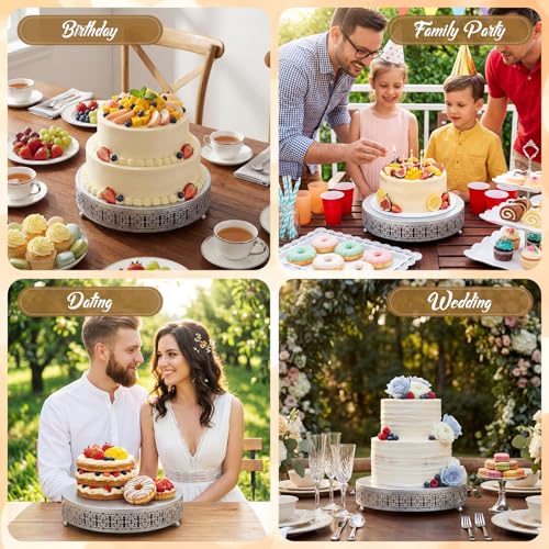 Wenqik Silver Metal Cake Stand 12 Inch with Cutting & Spatula - color: Silver, size: 12 Inch