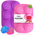 Walfos Rose Ice Cube Mold 2.8 Inch,Soap Mold, Make 12 Cute Flower Shape Ice. BPA Free and Dishwasher Safe.Release Easily.Perfect for Soap Cocktails Juice Whiskey Jelly Chocolate etc.(Set of 2 Pink) - color: Pink+purple/rose