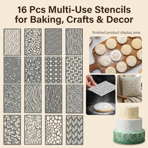 16Pcs Nature Floral Stencils Set (7x3.8Inch) – Reusable Flower Pattern Templates for DIY Baking (Cookies/Cakes), Crafts, Cards, Canvas & Fabric Decorating