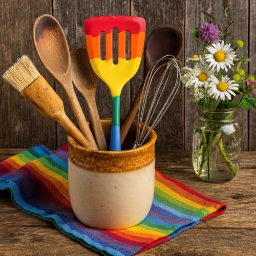 Cooking With Pride Non-Stick Slotted Turner, Heat-Safe Silicone With Iron Core, 12-Inch - size: Slotted Turner - 12 Inch