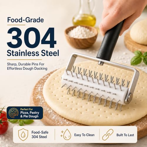 Pizza Dough Docker Pastry Roller Stainless Steel,Pizza Docking Tool - color: Black