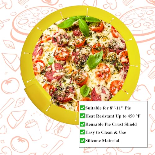 Adjustable Pie Crust Shield, Silicone Pie Crust Protector for Baking, Pie Ring Pie Crust Cover Tools, Fits 8-11.4 Inch Pies Pizza (Yellow) - color: Yellow