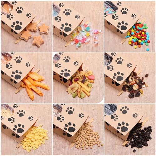 Tenceur 240 Pcs Dog Paw Bakery Bags with Window Paper Cookie Bags, Brown - color: Brown