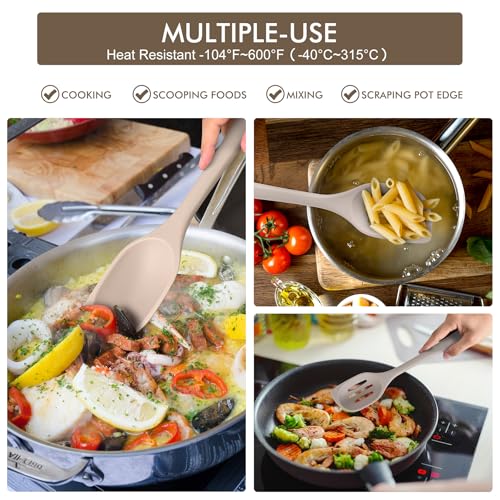 HOTEC 446°F Heat Resistant Silicone Cooking Spoon Spatula, Khaki, 12.5inch - size: 12.5inch Khaki