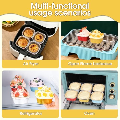 100 Pcs Mini Cake Pans with Lids, 10oz Square Aluminum Foil Brownie Baking Cups, Dessert Cupcake Cups with lids, Disposable Loaf Pans Cupcake for Wedding Birthday Party (Blue) - color: Blue, size: 10 OZ