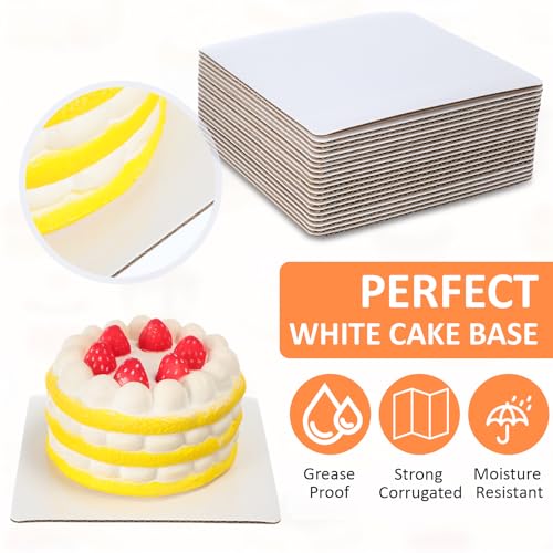 Lallisa 100 Pcs 6 Inches Square Cake Boards, Disposable Cake Base, White - color: White