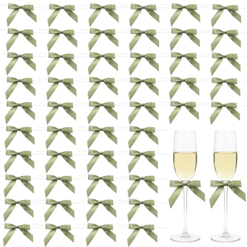Sage Green Satin Pre-Tied Twist Tie Bows, 50 Pack for Treat Bags - color: Sage Green