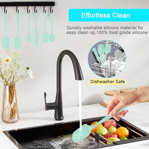 Silicone Spatula Set 6 Pack Food Grade Kitchen Utensils with Silicone Brush - color: Green