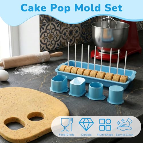 Cake Pop Mold Set with Tray, Round Cake Pop Cutter and Pusher, Large Capacity Two-Row ABS Tray, Non-3D Printed, Easy to Clean, Baking Molds for Home Baking, Birthday and Wedding Parties